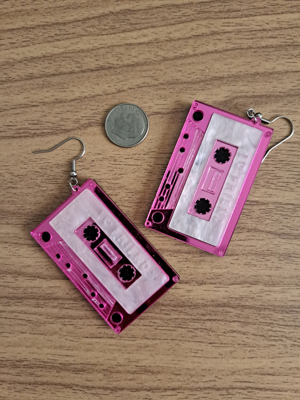Pink Cassette Tape Dangle Earrings - Fashionable Portable Audio Style